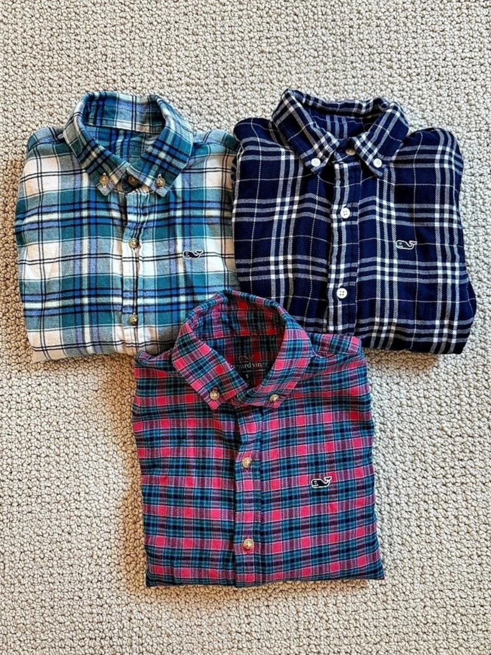 New! Set of 3 Boys Vineyard Vines Plaid Button-Down Flannel Shirts Sz 5